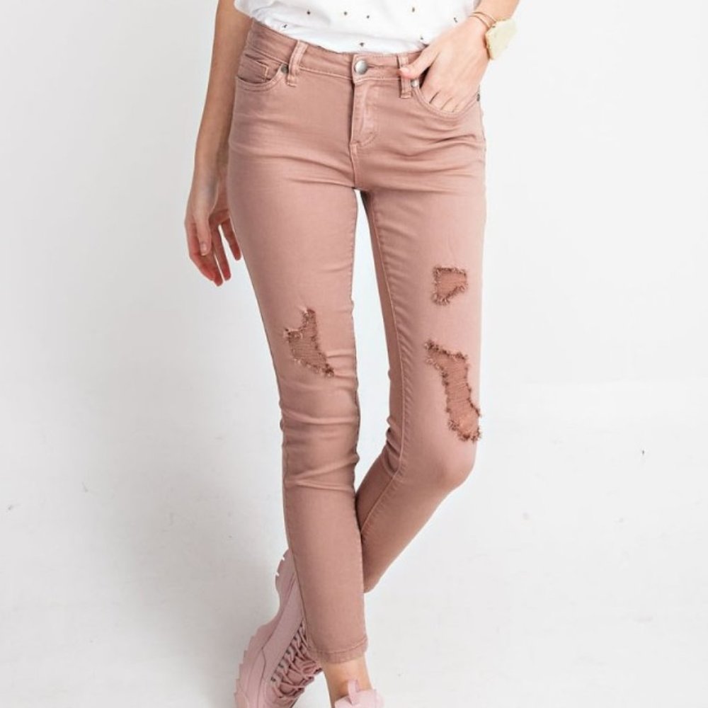 Red bean distressed skinny pants